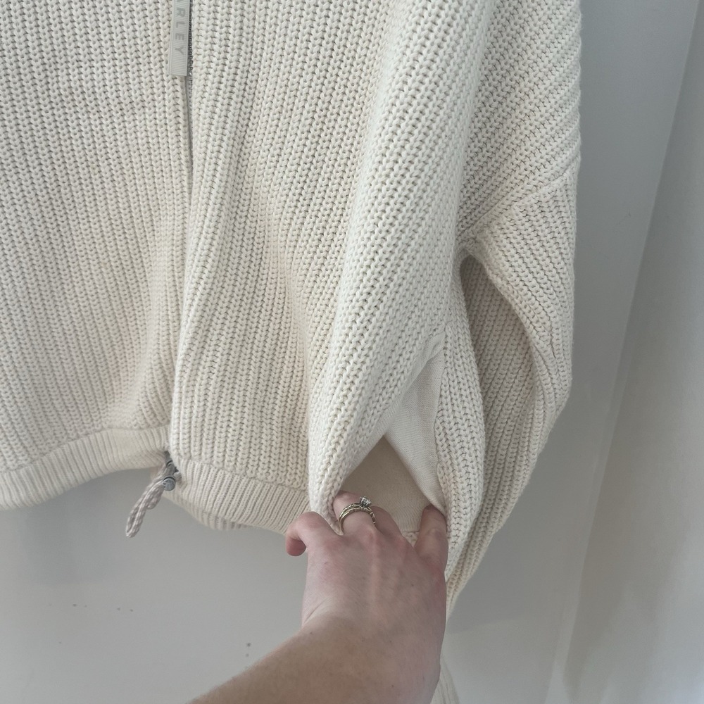 Varley Anderson Zip Through Sweater Egret White Chunky Knit Jacket Cinch Waist L - Picture 7 of 8